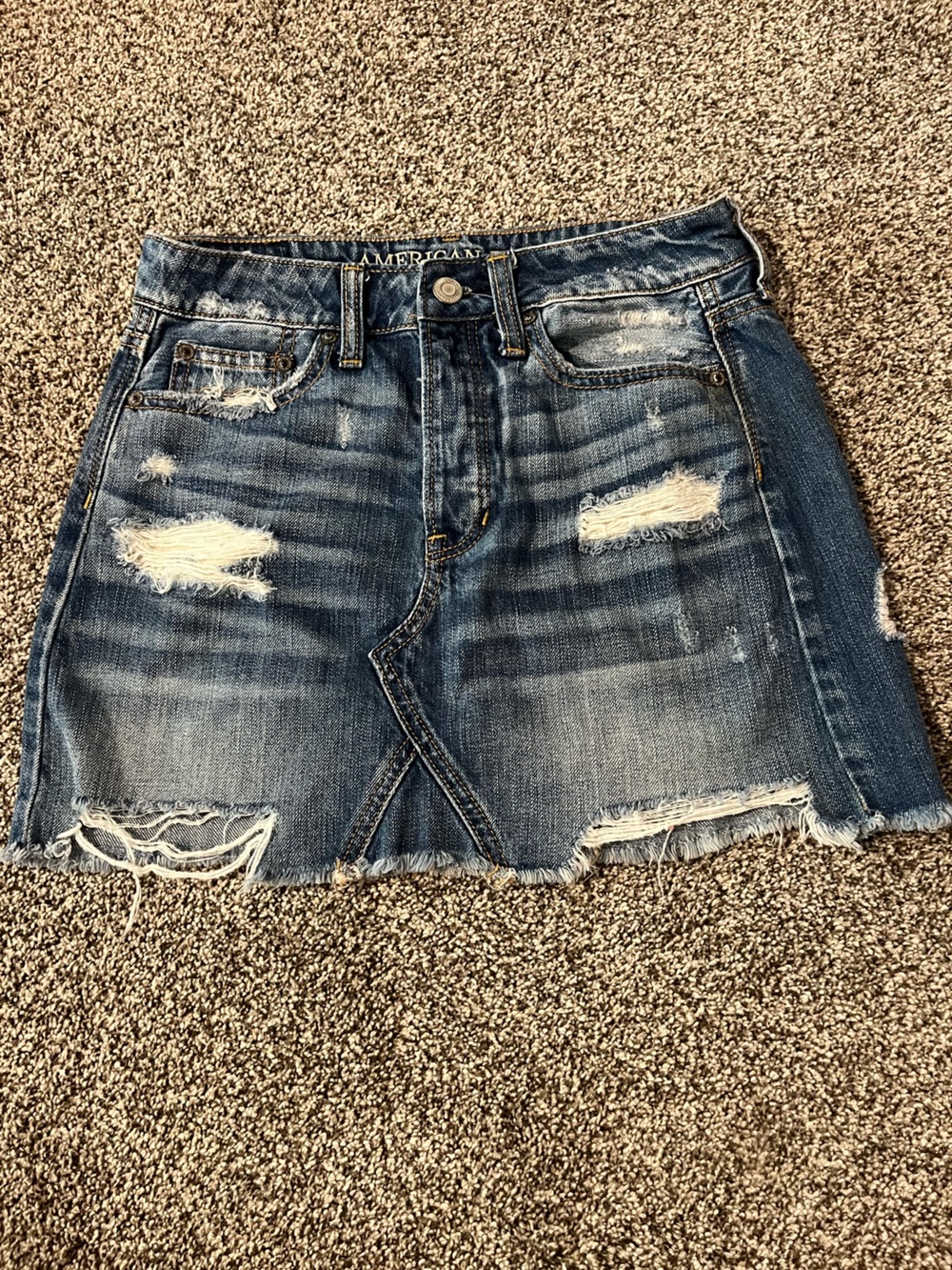 American Eagle Outfitters Distressed Blue Jean Mini Skirt